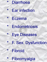 Diarrhoea; Ear infection; Eczemz; Endometriosis; Eye Diseases; Female sexual dysfunction; Fibroid; Fibromyalgia