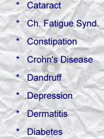 Cataract; Chronic fatigue Syndrome; Constipation; Crohn's Disease; Dandruff; Depression; Dermatitis; Diabetes